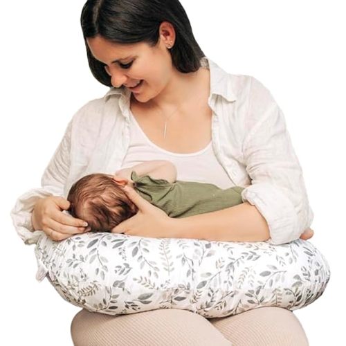 Boppy Nursing Pillow Original Support, Gray Taupe Leaves, Ergonomic Nursing Essentials for Bottle and Breastfeeding, Firm Fiber Fill, with Removable Nursing Pillow Cover, Machine Washable