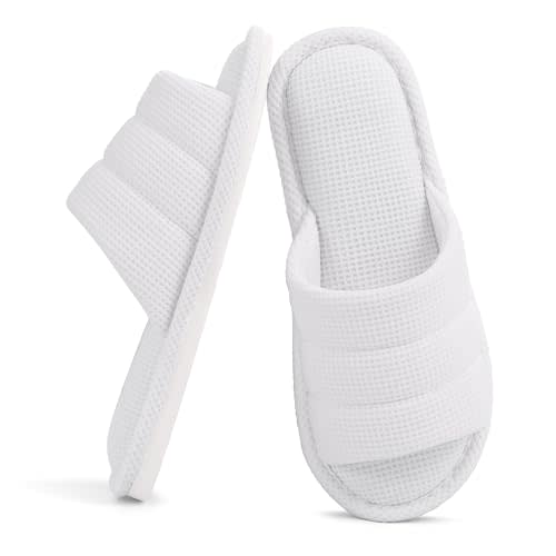 shevalues Summer House Slippers for Women Men Waffle Indoor Slippers | Breathable Open toe Home Shoes, Memory Foam Slip-on Washable Bedroom Slides