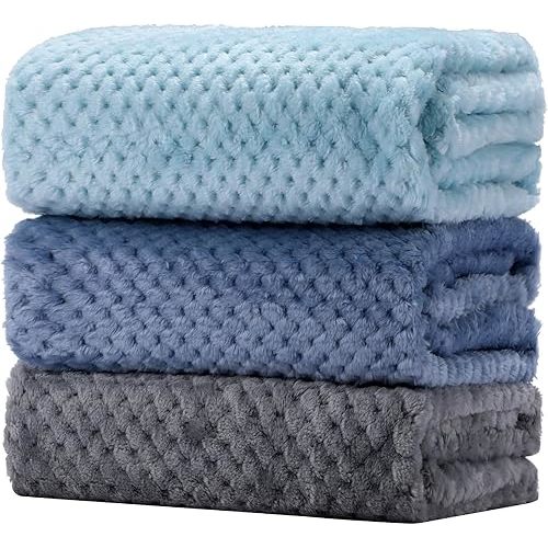 Newwiee 3 Pcs Baby Blankets 30 x 40 Soft Neutral Fuzzy Blanket for Toddler Infant Newborn Stroller Travel Supplies(Bright Color)