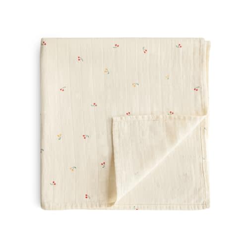mushie Muslin Baby Swaddle Blanket | 100% Organic Cotton (Cherries)