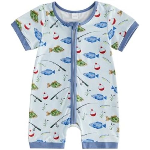 Fishing Themed Baby Boy Clothes Zipper Romper Zip up One Piece Outfit