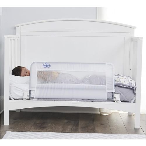 Regalo Safety Swing Down Crib Rail for Toddlers, 33" Baby Bed Rail Guard with Reinforced Anchor Safety System, Convertible Crib Bed Rail, White