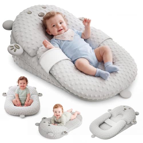 Baby Support Pillow, Baby Lounger & Tummy Time Mat for Home and Travel, Infant Nursing Pillow with Detachable & Washable Cover, Newborn Babies Essentials Gifts for Infants