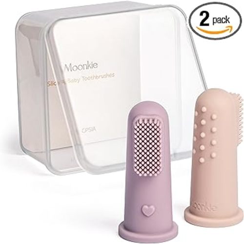 Moonkie Baby Toothbrush Finger Toothbrush Oral Cleaner Kit for 3 Months +, 2 Pcs Small (Blush/Pale Mauve)