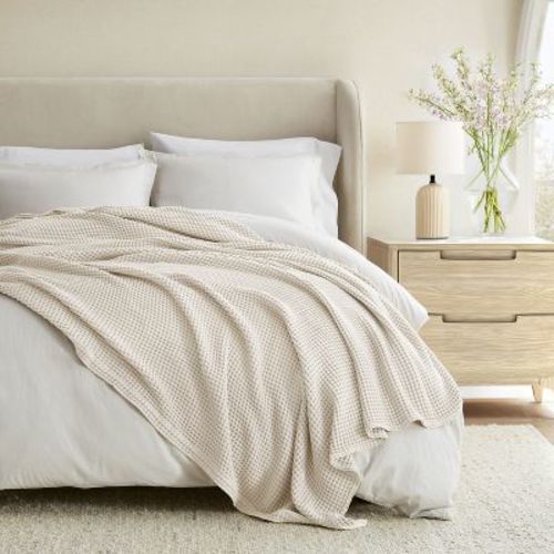 Waffle Blanket 100% Cotton, Soft Cozy Lightweight Bed Blanket for Bedroom, Couch or Chair, King, Queen, Twin, All-Season Woven Throw, Twin, Natural