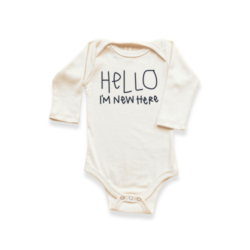 Hello I'm New Here Organic Baby Bodysuit Long Sleeve