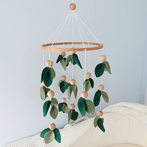 Goukurlsma Green Leaf Crib Mobile, Forest Crib Mobile for Boys & Girls, Forest Baby Mobile for Crib, Woodland Mobile for Crib