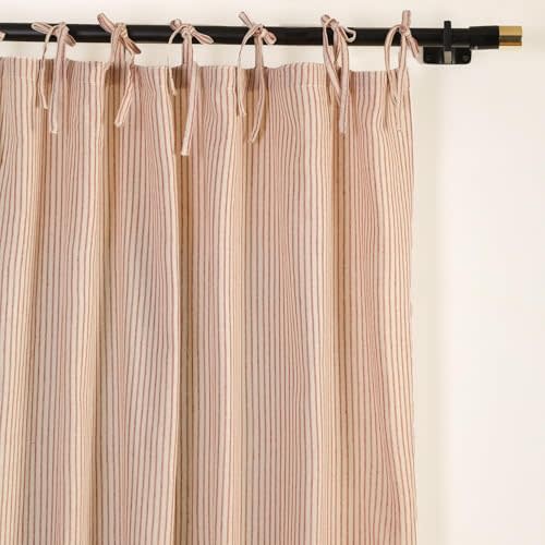 THE ART BOX Natural Linen Gauze Tie Top Sheer Semi Blackout Striped Curtains for Bedroom Filtering Hanging Substitute Windows Home Décor Curtain, Maroon on Beige, 2 Panel Sets, (84"x42" inch Each)