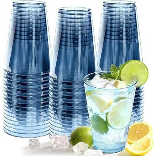 Glowserve 50 Pack 12 oz Blue Disposable Plastic Cups Cocktail Glasses