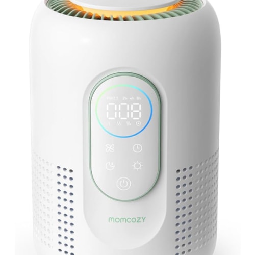 Momcozy Nursery Air Purifier, 4-Filter System with H13 HEPA & Carbon, Real-Time PM2.5 Air Quality Monitor & Display with 3-Color Status, Baby Air Purifier with 21 dB Sleep Mode, Dimmable Night Light