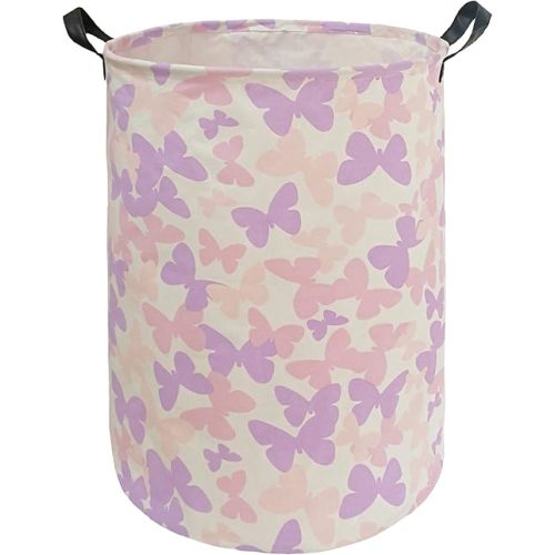 Butterfly Storage Basket Canvas Clothes Baby Laundry Basket Pink Gift Basket Laundry Hamper Storage Hamper for Kids Boys and Girls Room Decor