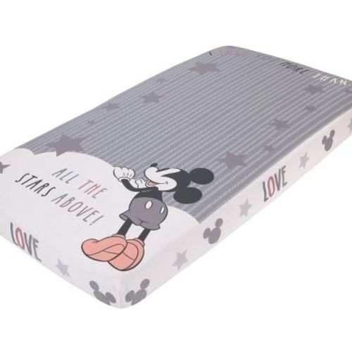 NoJo Disney Mickey Mouse Love Mickey Gray, White, and Tan I Love You More Than All The Stars Above Photo Op 100% Cotton Fitted Crib Sheet
