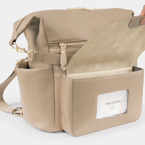 Peek-A-Boo Vegan Leather Convertible Hobo Backpack 2.0 in Taupe