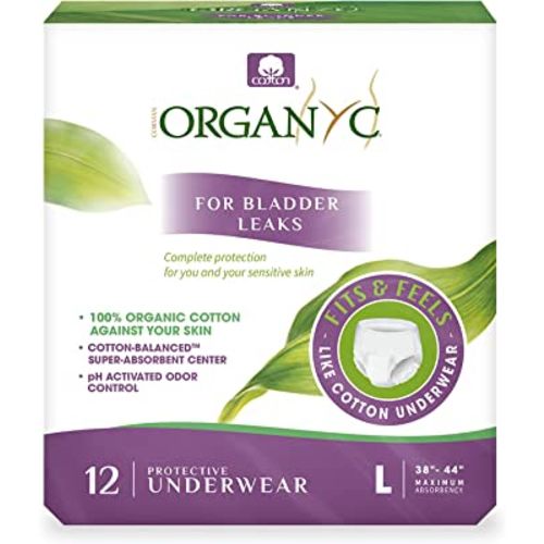 Organyc Bladder Control Underwear for Women - Organic Cotton Protective Underwear for Incontinence, Leak Protection, Odor Protection and Sensitive Skin, FSA/HSA Eligible, Large, 12 Count