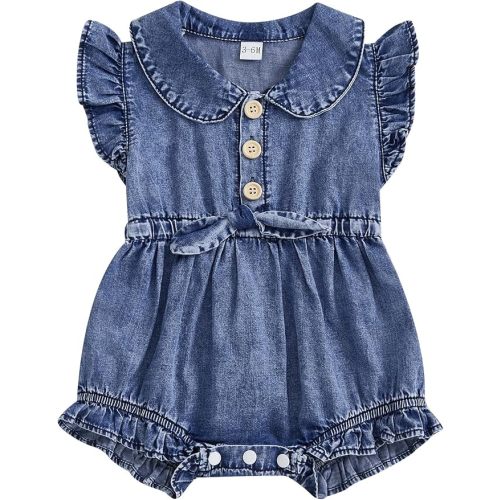 Toddler Cowgirl Outfit Baby Girl Denim Romper Button Down Short Sleeve Jean Overalls Western Outfit Summer Clothes