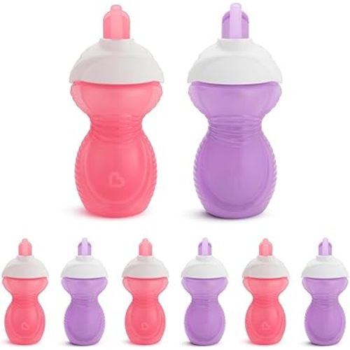 Munchkin® Click Lock™ Flip Straw Toddler Sippy Cup, 9 Ounce, 8 Pack, Pink/Purple