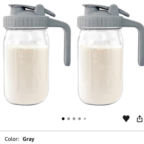 Amazon.com: Breast Milk Pitcher - 32 oz Glass Mason Jar with Dual Leak-Proof Design, Airtight Seal, Pour Spout & Handle, Storage Container for Breastmilk, Iced Tea & Ice Drinks（2Pack Gray）