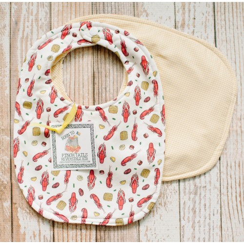 Crawfish and Corn Reversible Bib OR Bib and Burp Cloth Set