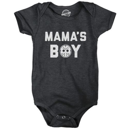 Mama's Boy Baby Bodysuit Funny Halloween Horror Movie Hockey Mask Graphic Jumper - Crazy Dog Baby Bodysuit