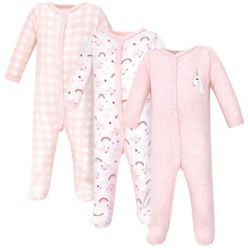 Luvable Friends Baby Girl Cotton Snap Sleep and Play 3pk, Unicorn, Size: 6-9 months