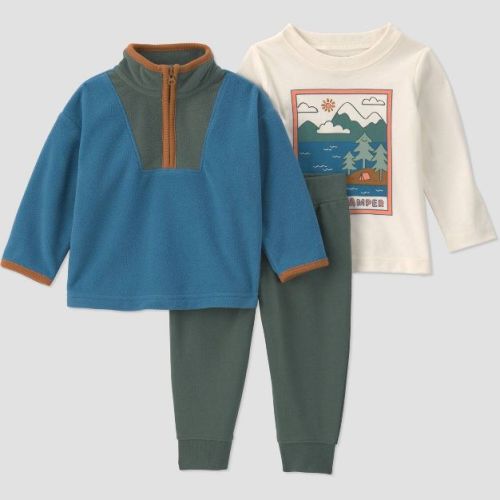 Carter's Just One You® Baby Boys' 3pc Happy Camper Quarter Zip with Sweatshirt and Jogger Pants Set - Blue 3M