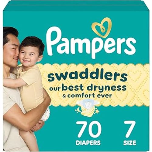 Pampers Swaddlers Diapers, Size 7 (26-50 lbs), 70 Count, Hypoallergenic, Absorbent, Keeps Baby Dry and Comfortable, Skin Safe Disposable Baby Diaper