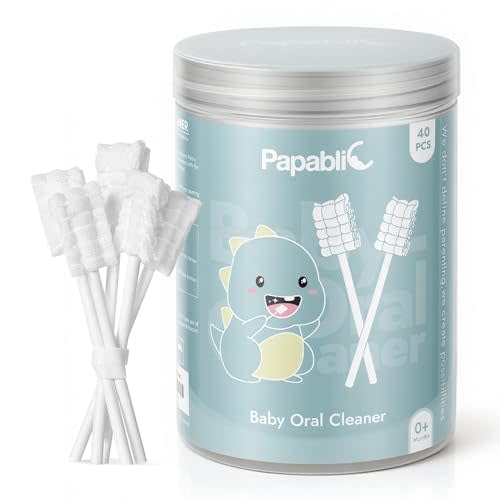 Papablic Baby Tongue Cleaner, Baby Oral Cleaner, Disposable Infant Mouth Cleaner Newborn, Upgrade Gum Cleaner with Paper Handle for Infants Ages 0-2 Years, 40 Pack
