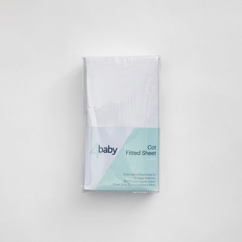 4Baby Sateen Cot Fitted Sheet 2 Pack New White