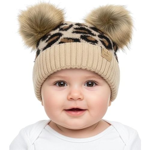 Funky Junque Double Pom Pom Baby Beanie – Newborn Girl Winter Hat 0–12 Months, Cute Cozy Knit Infant Beanies for Cold Weather