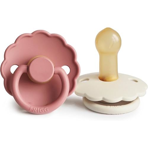 FRIGG Daisy Natural Rubber Baby Pacifier | Made in Denmark | BPA-Free (Powder Blush/Cream, 6-18 Months) 2-Pack