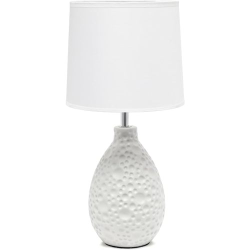 Simple Designs LT1193-WHT 14.17" Refined and Textured Oval Stucco Ceramic Table Lamp, for Living Room, Bedroom, Office, White