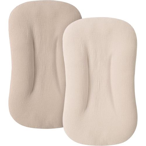 Muslin Baby Cover for Newborn, Soft and Breathable 100% Cotton Lounger Slipcover Neutral, Pack of 2(Clay)
