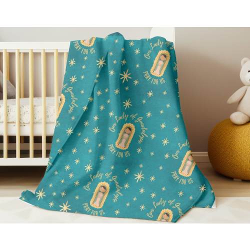 Catholic child blanket gift for baptism Our Lady of Guadalupe swaddle gift from godmother Easter gift for baby christening catholic gift