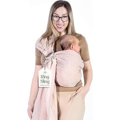 Ring Sling Baby Carrier - USA Lab Tested, 100% Natural Cotton Muslin, Breathable & Ergonomic Ring Sling Sunset Rose