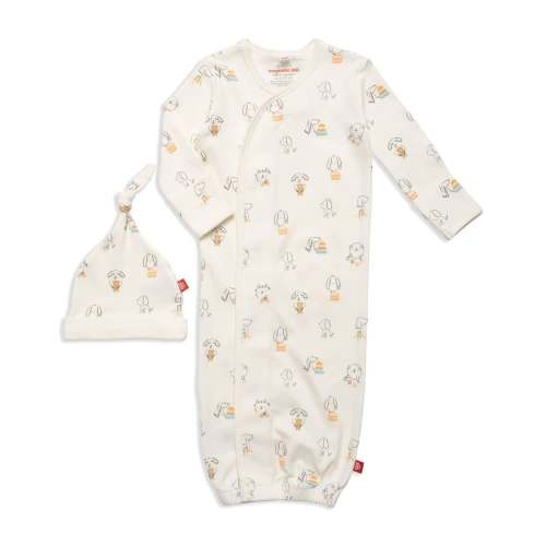 puppy play organic cotton magnetic open bottom gown + hat set