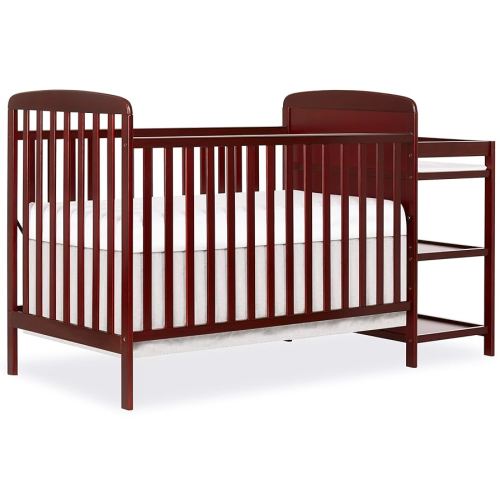 Dream On Me Anna 3-in-1 Convertible Full-Size Baby Crib & Changer with Storage in Cherry, GreenGuard Gold & JPMA, Pinewood, Converts to Day & Toddler Bed, 3 Mattress Heights, 1″ Changing Pad