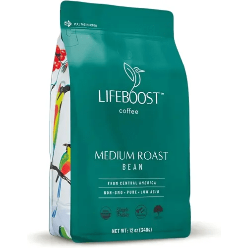 Lifeboost Organic Coffee Beans Medium Roast - Low Acid Single Origin Non-GMO Organic Whole Bean Coffee - Third Party Tested For Mycotoxins & Pesticides - 12 Ounces