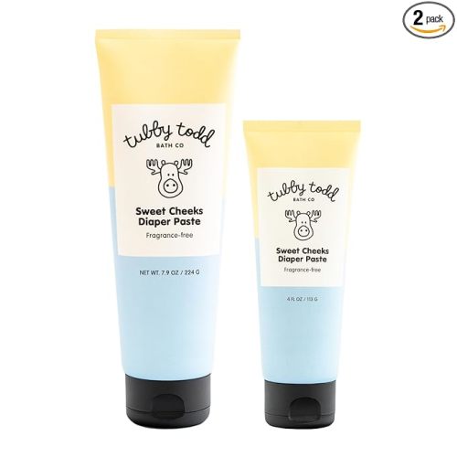 TUBBY TODD Sweet Cheeks Diaper Paste - Diaper Rash Cream with 14% Zinc Oxide - Hypoallergenic - For Soothing and Protecting Sensitive Skin - 2 Pack, 4oz & 7.9oz