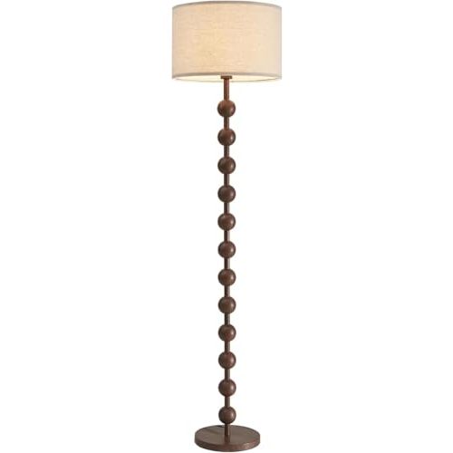 Fetason Modern Dimmable Remote Control Floor Lamp for Living Room Bedroom with LED E26 Bulb, Red Wood Pattern Iron Tall Standing Lamp Light with Fabric Shade for Home Office Dining Room