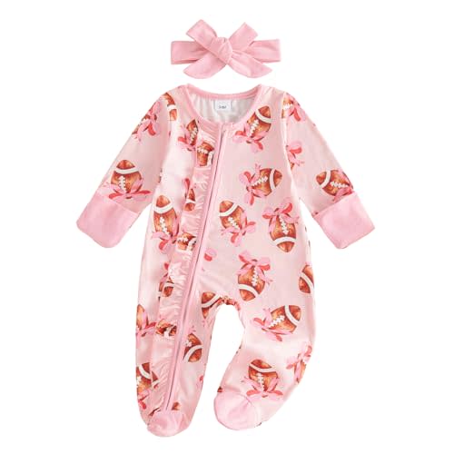 Kuriozud Newborn Baby Girl Clothes Footie Romper Infant Sleeper Outfit | Newborn Baby Girl Sleeper for Daily, Brithday, Halloween, Christmas, New Years, Valentines, St. Patrick's Day, Easter 0-9M
