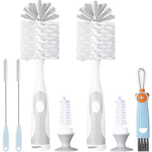 5 in 1 Cleaning Brush Set, Anivona Bottle Brush Cleaner, Multifunctional Cleaning Brush, Water Bottle Brushes for Cleaning Home, Cleaning Baby Bottles, Home Kitchen Cleaning Tools, BPA-Free (Grey)