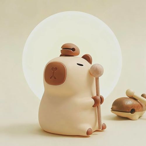 MOKYDUO Capybara Night Light, Nursery Lamp, 7-Color RGB & 3-Level Warm Dimmable, Tap Control, 30Min Timer, 100% Safe &Soft Silicone, Adorable, Soothing Ambiance, Gift for Kids, Zen, Wooden Fish
