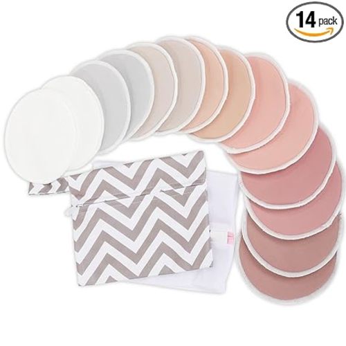 14-Pack Reusable Nursing Pads for Breastfeeding - Soft & Absorbent 4-Layers Washable Breast Pads for Leaking Milk, Viscose from Bamboo Breastfeeding Essentials, Nipple Covers (Lovelle, L 4.8")