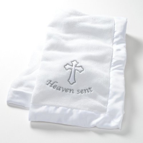 Lambs & Ivy Heaven Sent Baptism/Christening Soft White Fleece Baby Blanket