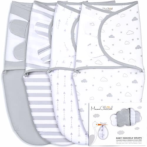 Mama Cheetah Baby Swaddle Sack, Organic Cotton Swaddle Blanket, Adjustable Swaddle Sleep Sacks, Easy Swaddles for Boy Girl 0-3 Month, Baby Essentials, 4-Pack, 4-Pack Grey
