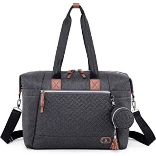 Dikaslon Diaper Bag Tote with Pacifier Case and Changing Pad, Large Travel Diaper Tote for Mom and Dad, Multifunction Baby Bag for Boys and Girls, Dark Grey