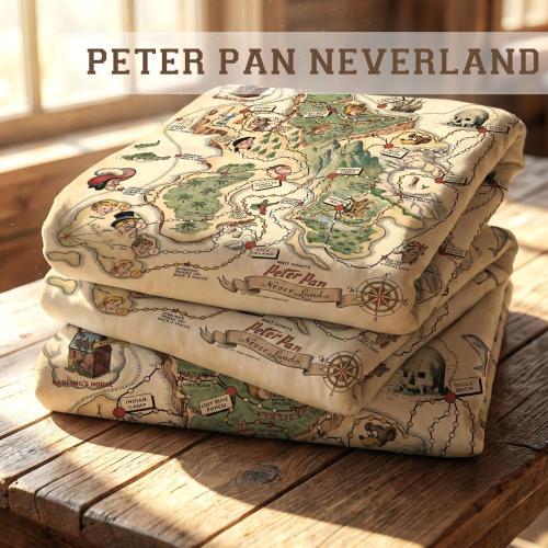 Personalized Neverland Map Blanket - Custom Name Storybook Nursery Bedding - Peter Pan Theme Baby Shower Gift - Cozy Throw for Toddler