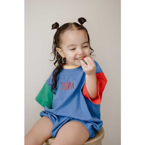 Custom Embroidered 90s Colorblock T-Shirt Romper