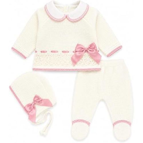Newborn Long Sleeve Sweater Pants Hat Set Girl Knitted Coming Home Outfit 3 piece