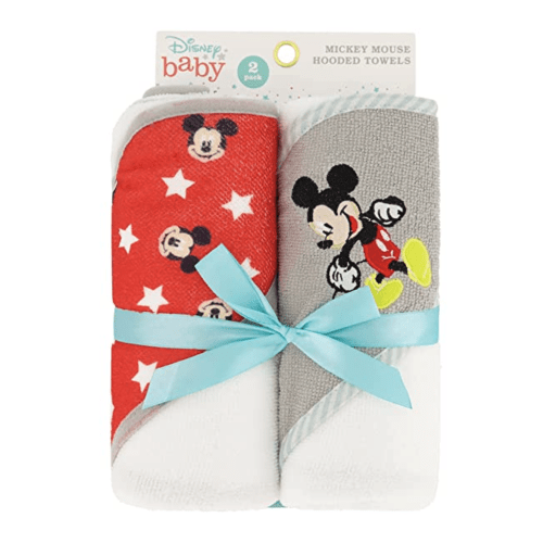 NWT Disney Baby Boy Mickey Mouse Hooded Towel Set of 2 Red Gray Star